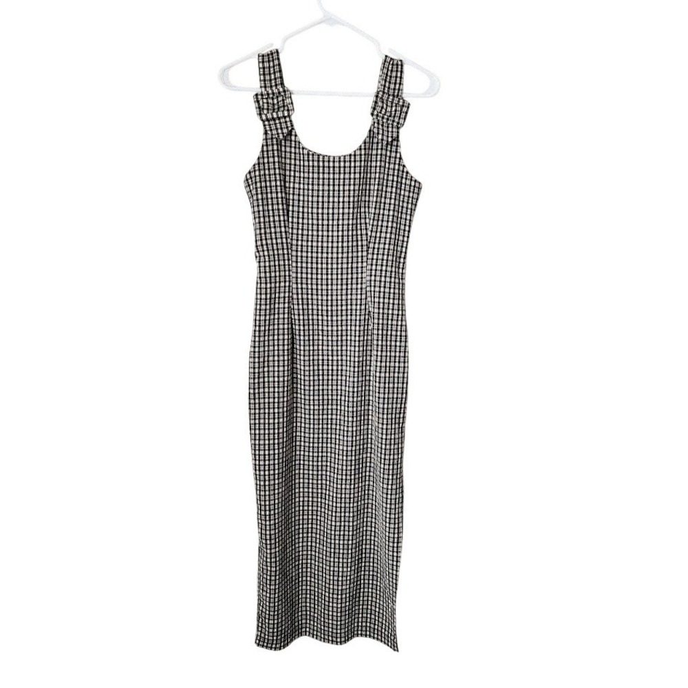MARNIE WEST Vintage Gingham Maxi Dress Black‎ White Buckle Strap Size 3